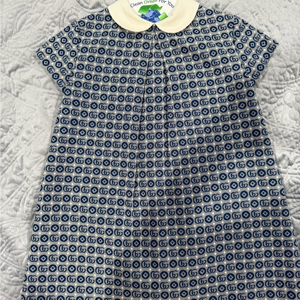 Gucci Blue Patterned Dress with Cream Collar